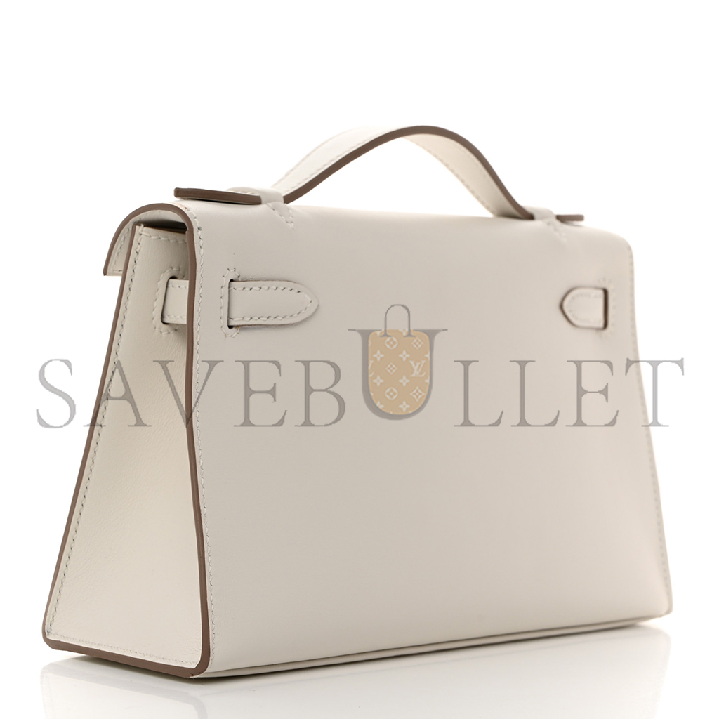 H**mes master swift kelly pochette clutch milkshake white gold buckle(22*14*7cm)